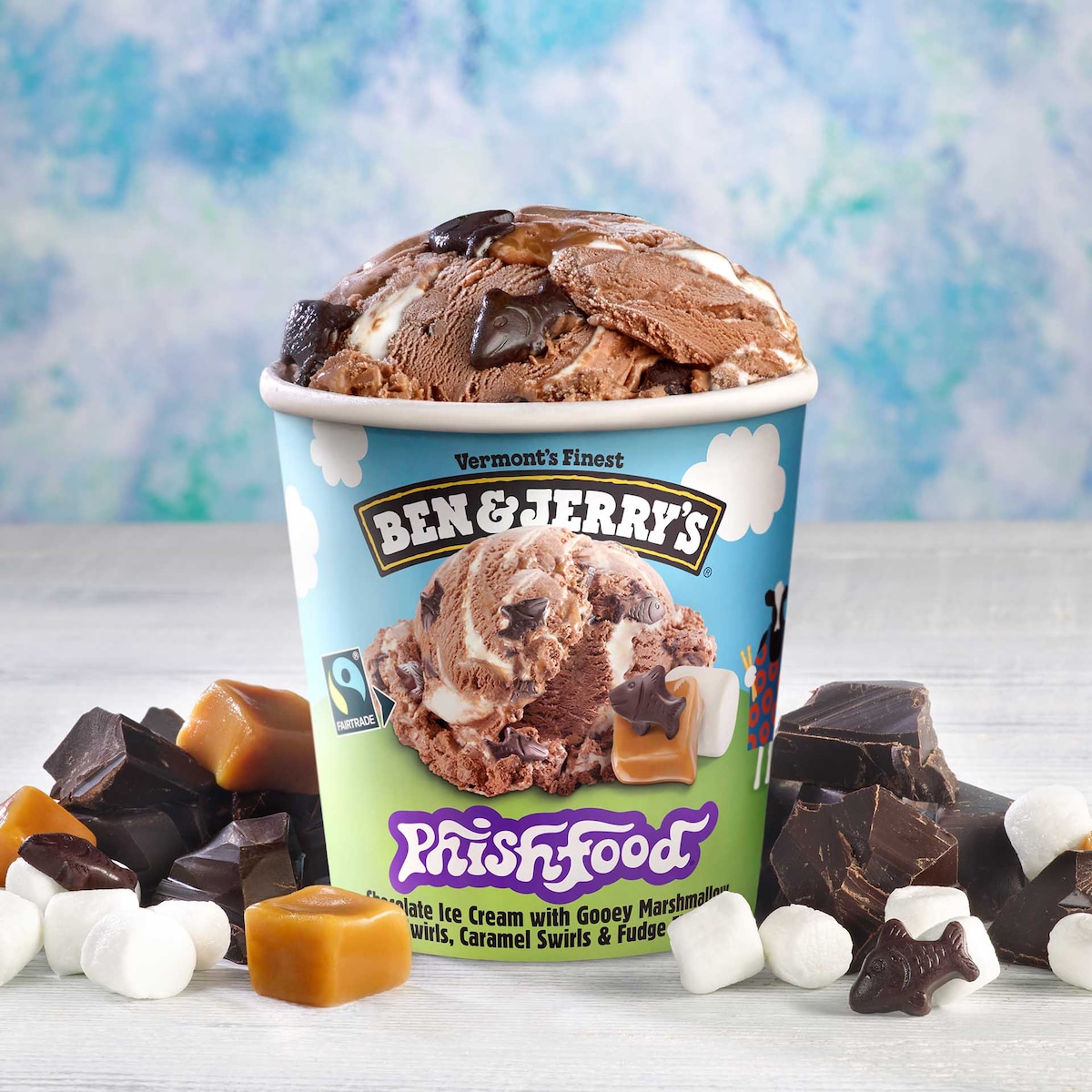 En pint med Ben & Jerry's Phish Food-glass